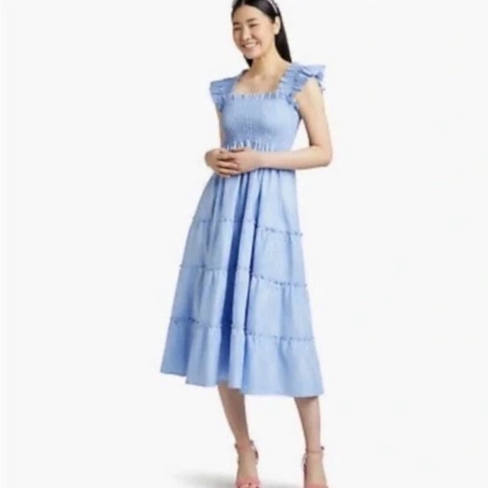 Hill House Home Ellie Nap Dress Light Blue Glitter Check Size M NWOT